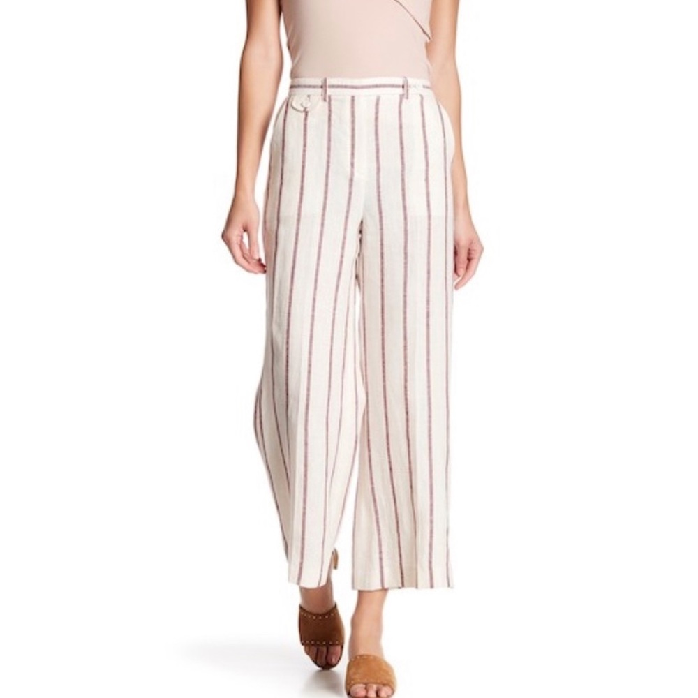 Theory NADEEMA WIDE-LEG STRIPED 100% LINEN PANTS SIZE 4